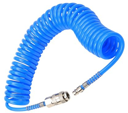 TIANLIN 6 Mètres Tuyau Compresseur D'air, PU Flexible Compresseur Air, Équipé D'un Raccord Rapide 1/4 Pouce, Antidéflagrant Tuyau Compresseur, Diamètre 5 × 8 mm (Pression Maximale 10 bar) (Bleu)