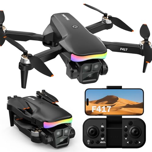 Fakjank Drone avec Caméra 1080P pour Enfants & Adultes,Lumière RGB Réglage Électrique 90°,WiFi FPV Mini Drone avec Vidéo en Direct 3D filp,RC Quadricoptère Cadeau pour Enfants et Adultes,C0,Black