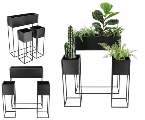 Meinposten Pflanzkasten Set, 3-teilig, Metall Eisen Schwarz, 2X 60x20x20 cm & 1x 80x20x60 cm, Blumenkästen für Innen und Außen Hochbeet