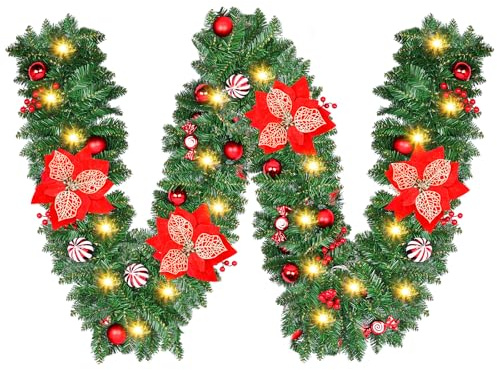 270cm Weihnachtsgirlande, Weihnachtsdeko Girlande mit Beleuchtung, 30 LED Weihnachtsdeko Girlande, Künstlicher Weihnachtsgirlande, Kamin & draußen, Weihnachtsdekoration