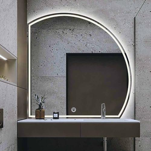 HanDpi Specchio Decorativo Moderno a LED Senza Cornice da 80 cm, Specchio da toeletta da Bagno a Mezzaluna da 110 cm dimmerabile per Parete, antiappannamento Intelligente, Illuminazione Frontale e