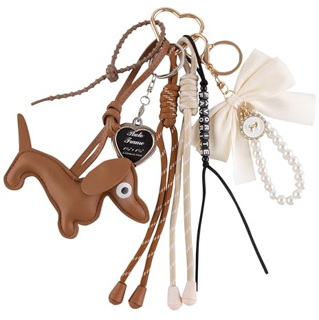Georgie Porgy Hund Schlüsselanhänger Handtaschen Zubehör für Damen Taschenanhänger Taschen Charm Schul Rucksack Sporttasche Cute Keychain Geschenke für Mädchen (Hund Schleife Favorite)