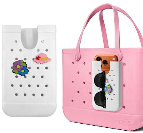 HMGES EVA Phone Holder for Bogg Bag，with Hat & Flower Removable Charms， Insert Organizer Accessories for All Brands/Sizes Rubber Beach Bag-White