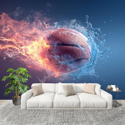 Fotografisk 3D HD fiberduk eldboll 3d avtagbar fototapet 350 × 256 cm blå vatten- och fläckbeständig enkel installation panoramabilder