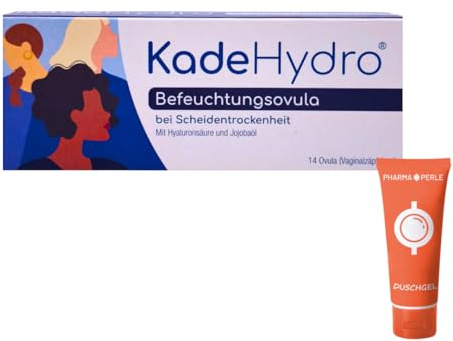 KadeHydro Befeuchtungsovula 1x 14 Ovula I Hyaluronsäure & Jojobaöl I zur Pflege bei Scheidentrockenheit I Sanfte Intimpflege I Vegan & ohne Duft- und Farbstoffe I Spar-Set plus Pharma Perle give-away