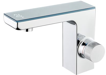 CREA Grifo Baño con Sensor Automático, Grifo Lavabo con Sensor Infrarrojo con Pantalla Digital,Mezclador Automático de Agua Fría y Caliente,Rifo de Lavabo sin Contacto,Cromado