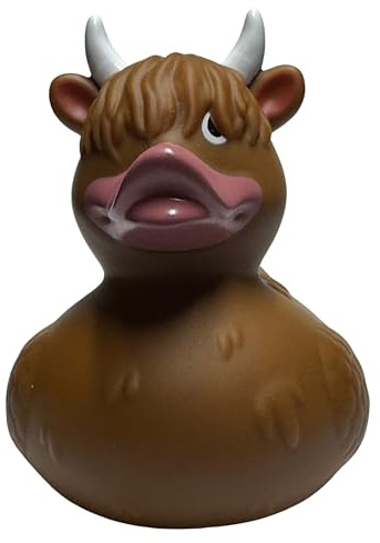 Highland Cow Rubber Duck, Brown Novelty Bath Toy