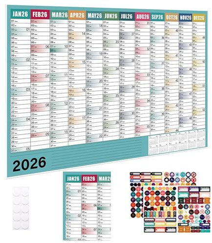 Calendario da parete 2026, grande calendario mensile, organizer per poster, calendario stampato con adesivi, spazio per appunti, casa, ufficio, scuola, famiglia, insegnanti, studenti, organizer per