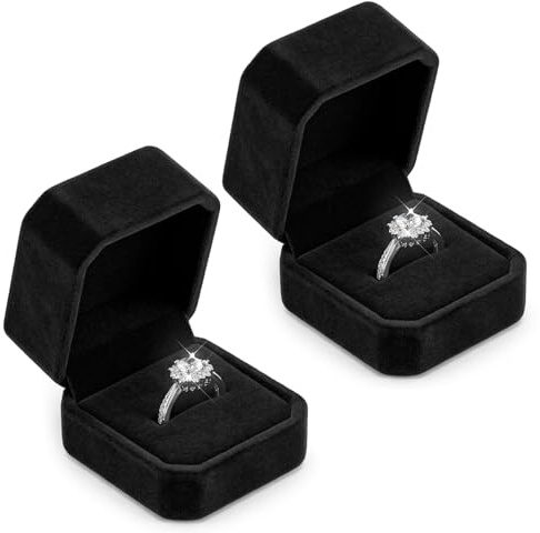 ADLABLD 2Pcs Velvet Metal Wedding Ring Box, Ring Holder Case, Small Rings Storage Boxes for Proposal Wedding Engagement Christmas Valentine's Day