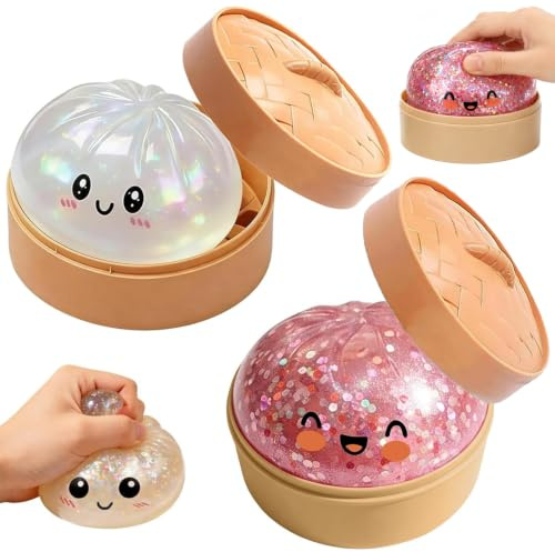 2PCS Dumpling Squishy, Glitter Dumpling mit Dampfgarer, Anti Stress Spielzeug für Erwachsene, Stress & Anxiety Relief Toys, Ideal als Partygeschenk (B)