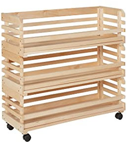 Inter Link - 3 Cajas apilables en madera maciza natural - Caja de almacenaje con ruedas, caja de almacenaje para fruta, verdura - Ahorra espacio, práctica y versátil - 70 x 30 x 80 cm