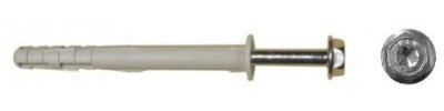 KEW 50x Rahmen-Dübel mit Sechskant-Schraube RD SKS - SW13/Bit T40 & angepresster Scheibe - Nylon-Dübel für Beton, Holz, Metall, etc. - 10x180mm - 50er-Pack
