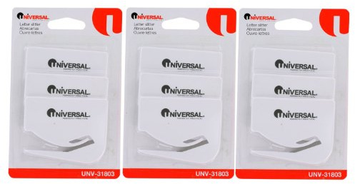Universal Letter Slitter Hand Letter Opener w/Concealed Blade, 2 1/2, White, Pack of 9