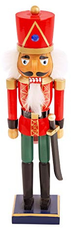 The Christmas Workshop 81550 Wooden Nutcracker Soldier / 35cm Tall/Red & Green Coloured Nutcracker Christmas Decoration