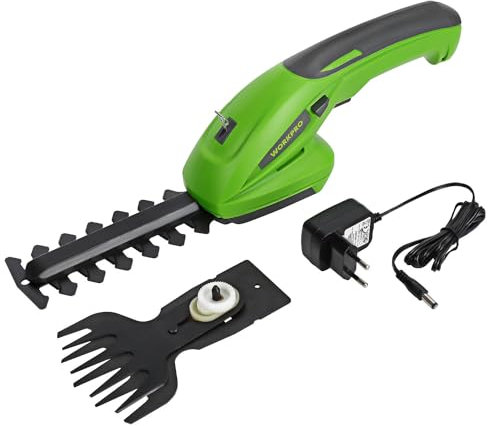 WORKPRO Heckenschere und Kräuterschere, kabellos, 7,2 V – Grasschere mit 2 Klingen, Akku 1500 mAh, Ladegerät zum Schneiden, Beschneiden