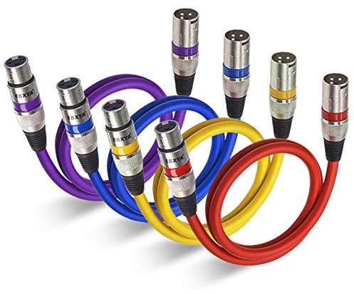 EBXYA XLR-Mikrofonkabel 1m 4er-Pack mehrfarbig für Studio & PA | Symmetrisch, Stecker auf Buchse, abgeschirmt, robust, rauscharm, professionell