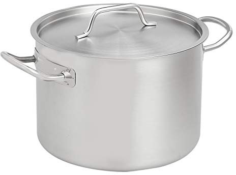 Amazon Basics Pentola in acciaio inox con rivestimento in alluminio, con coperchio, 9.5 litri, Argento(In precedenza Marchio AmazonCommercial)