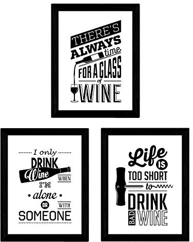 Nacnic Set de Láminas de Vino y Bodega. Posters Blanco y Negro 3. Tamaño A3