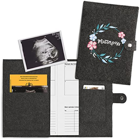 kwmobile Mutterpasshülle aus Filz - Hülle für deutschen Mutterpass mit extra Fächern - Cover Mutterpass Blumenkranz