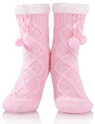 FUSACONY Chausson Chaussette Femme Christmas Chaussettes a la Maision Slipper Antidérapantes d'hiver Chaud Douce Chaussettes d'hiver Chaudes EU 35-42 (Rose)