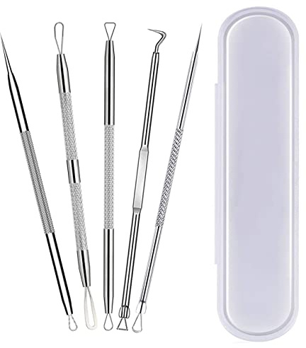 Pimple Popper Tool Kit,Blackhead Remover Tool 5 Pcs Blackhead Extractor Tool for Face Comedone Zit Acne Whitehead Blemish, Stainless Steel Extraction Tools Set