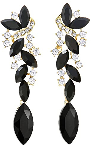Art Déco Mariage Mariée Noces Fête Noir Strass Marquise Cluster Chandelier Lustre Statement Déclaration Boucles d'oreilles