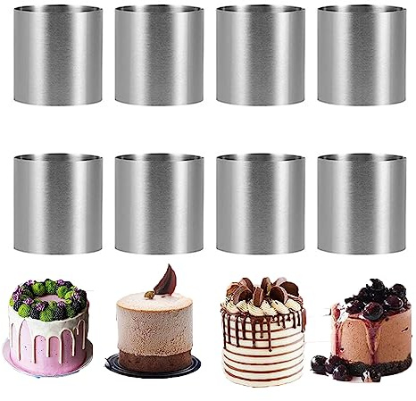 Smallterm 8 Pieces Stainless Steel Mousse Rings Round Biscuit Cutter Cake Mold Kitchen Baking Pastry Tool for Tart,Fondant,Etc