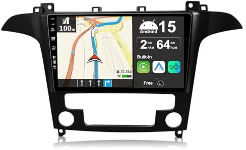 JOYX Android 15 IPS Autoradio Passt für Ford S-Max (2007-2008) - Eingebautes CarPlay Android Auto - KOSTENLOS Rückfahrkamera - [2G+64G] - 9 Zoll 2 Din - DSP DAB Lenkradsteuerung WiFi Fast-Boot 4G BT