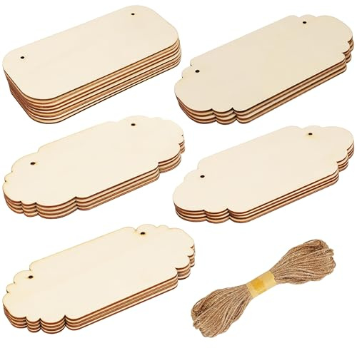 Belle Vous 24 tlg. Mischpackung Unbearbeiteter Holz Platten - Blanko Sperrholz Holzplatten zum Basteln mit Seil zum Aufhängen - Holzschilder zum Beschriften für Brandmalerei, Deko & zum Bemalen