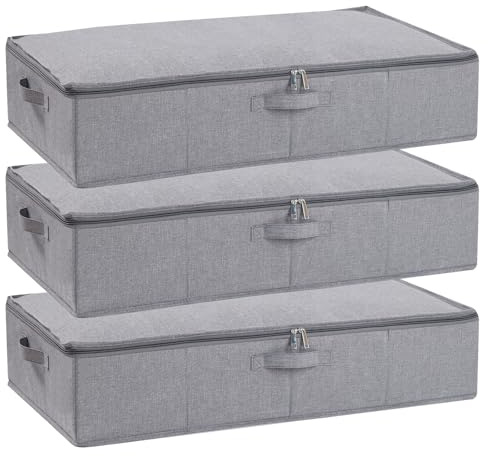YheenLf 3 Stück Faltbare Unterbettkommode mit Deckel, Grau, 60x30x15cm | Unterbettbox,Unterbett Aufbewahrungsbox mit Griff und Reißverschluss,für Bettdecken Kleidung,Aufbewahrungstasche