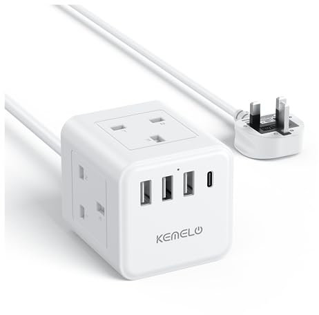 3M Extension Lead with USB, 4 Way (13A/3250W) Plug Extension Socket with 3 USB A & 1 USB C, Child Safety Extension Cord,Black Power Strip for Home Desk Office