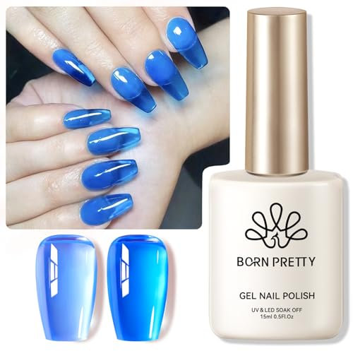 Born Pretty UV Nagellack - Eis Jelly Königsblau Gel Nagellack Transparentes Blau Natürlich Transluzent UV Lack Gelee Wirkung French Nails 30% Eis Jelly