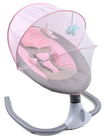 Elektrische Babywippe Babyschaukel- Schaukel Baby indoor,Drei verstellbare-Musikwiedergabe klappbar mit Moskitonetz für Babywiege und Babyhängematte Stabil und geräuschlos 72x68x53cm Rosa