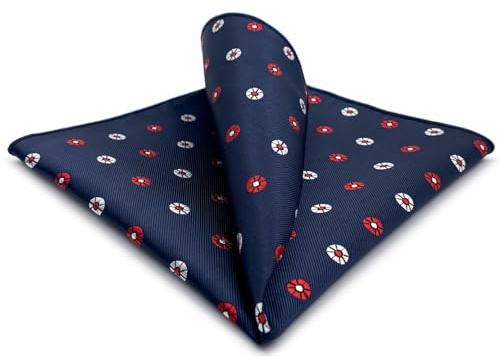 S&W SHLAX&WING Pañuelo de Bolsillo para Hombres Puntos Azul Marino con Patrón Floral Rojo Blanco para Fiesta