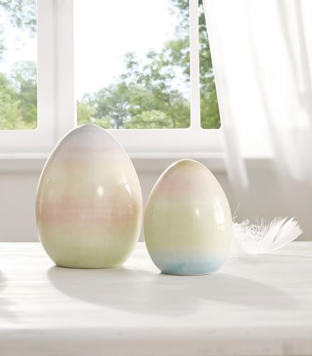 Dekoleidenschaft 2 Dekoeier Pastell aus Porzellan, 9 + 12 cm hoch, Osterdeko, Dekofigur, Ostereier