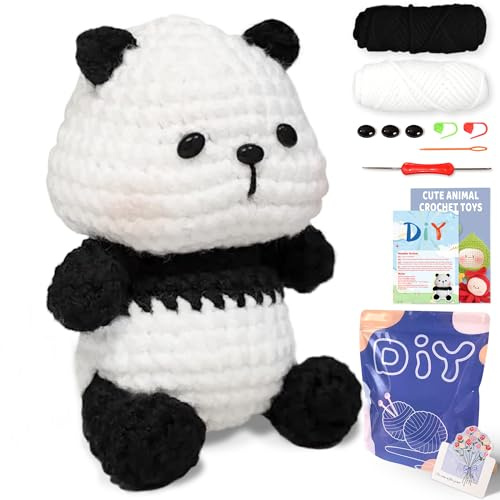 YAMAXIN Häkelset für Anfänger, Panda Animal Easy Learn to Starter Amigurumi Strickset und Garn Bastelsets für Erwachsene mit Schritt-für-Schritt-Video-Tutorials