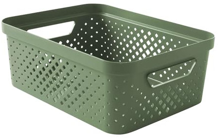 Sundis Pixel, Aufbewahrungskorb, 10 l, aus recyceltem Salbeigrün, Kunststoff, stapelbar, ideal für Badezimmer, Schlafzimmer, Dekoration oder Büro