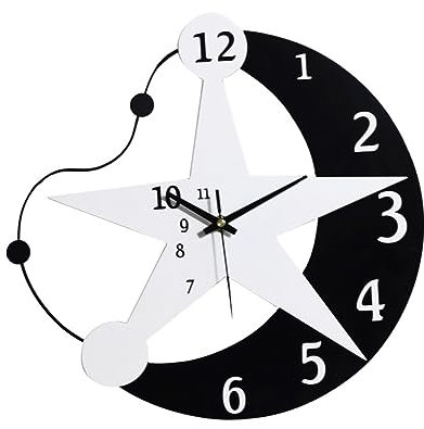 TOPPERFUN Holz-wanduhr Mit Mond Und Sternen-Design Leise Für Kinderzimmer Groß Moderne Wanddekoration Installieren Stilvoll Für Schlafzimmer Und Wohnzimmer