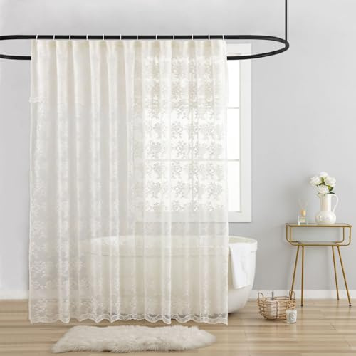 TUDECO Extra Langer Duschvorhang – rustikaler Duschvorhang mit angenähtem Volant, Vintage-Blumenmuster, extra breit, Badezimmer-Dekoration, gewellte Kanten, 259,1 cm B x 213,3 cm L, 1 Panel