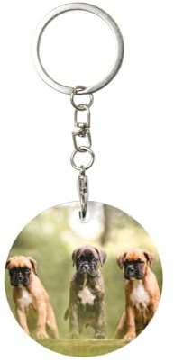 EgoMed Runder Metall-Schlüsselanhänger, Metall-Schlüsselanhänger, Autoschlüsselanhänger, Ringhalter, 1 Stück, Boxer Hunde Welpen Haustiere Familienhunde