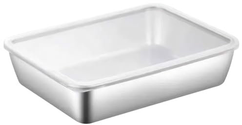 Rectangle Cake Tin Stainless Steel Baking Pan with Lid Tray Bake Tins for Baking Heavy Duty Roasting Pan Food Storage Box Deli Containers Lasagna Pan 9.8x7.9x2.2 Inch
