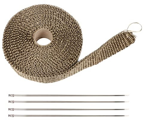 GFDSGRE Hitzeschutzband Auspuff Wärmeband Thermoband Fiberglas Wärmeband Krümmer Isolierung Rolle Beständig Mit Edelstahlbändern 5M*2.5cm Auspuff Hitzeschutzband(Gold)