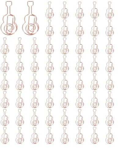 PATIKIL Cute Paper Clip, 60Pcs Guitar Shape Paper Clip Metal Funny Bookmarks Planner Clips Clamp for Home Office Supplies Desk File Organization Wedding Decoration, Rose Gold