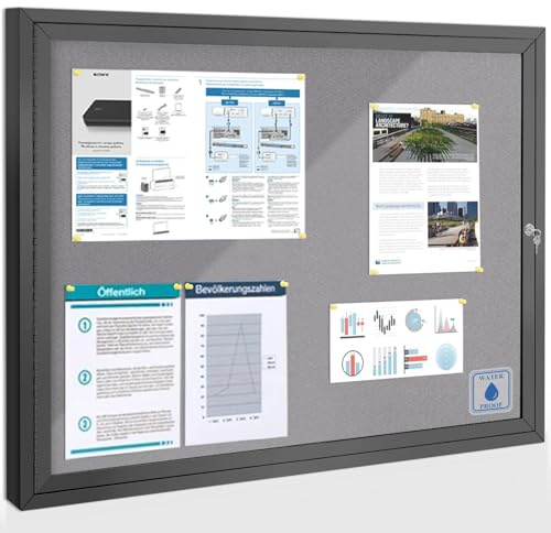 Swansea Tableau d'affichage extérieur verrouillable, inviolable avec porte verrouillable pour bureau, école, magasin, centre communautaire, aluminium noir, 95 x 71 cm (8 x A4) - A1