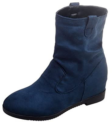Stivaletti da donna in pelle scamosciata con zeppa – Stivali invernali a mezza altezza a punta – Eleganti stivali da donna comodi con tacco corto alla caviglia, antiscivolo, Z07 blu, 37 EU