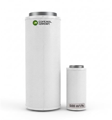 + control GARDEN Filtre à charbon actif pour armoire de culture 500 m³/h | Tube neutralisant d'odeurs pour culture hydroponique | Carbon 100 % Australien RC -4/8 | Ø 125 mm Longueur 300 mm