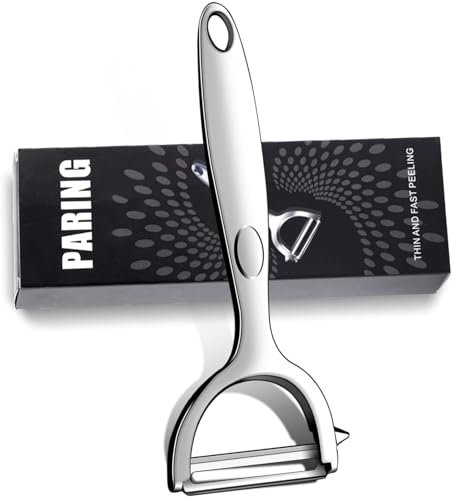 Pelador, pelador de verduras de acero inoxidable, cuchillo de corte con filo ondulado, pelador de patatas, pelador de verduras, mango ergonómico (plano)