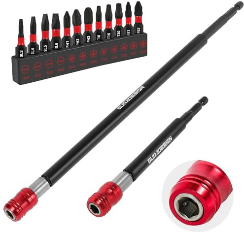 GURADESIGN 2-Piece Magnetic Screwdriver Bit Holder Set for Impact Driver Bits, 1/4 Inch Hex Shank Quick Release Extension Adapter (6 & 12)