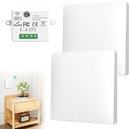 GOEDCH RF433 Kit Interrupteur Sans Fil: Sans fil interrupteur Mural, Interrupteur Mural avec Récepteur, Interrupteur D'éclairage Sans Fil pour Lampe, Kit 3 Voies, Portée Intérieure 50M pour Maison