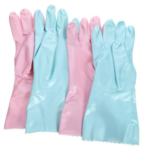 GARVALON Rubber Kitchen Gloves and Flocking Material Dishwashing Gloves 2 Pairs Large with Comfortable Grip Suitable for Palm Width 8.1-9cm for Washing Dishes